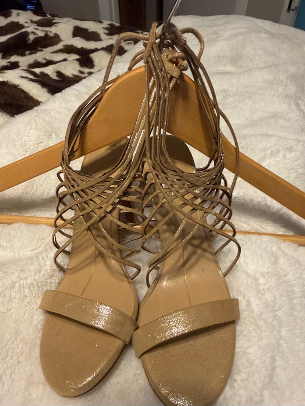 Lola Cruz Lace-Up Strappy Sandals in Tan